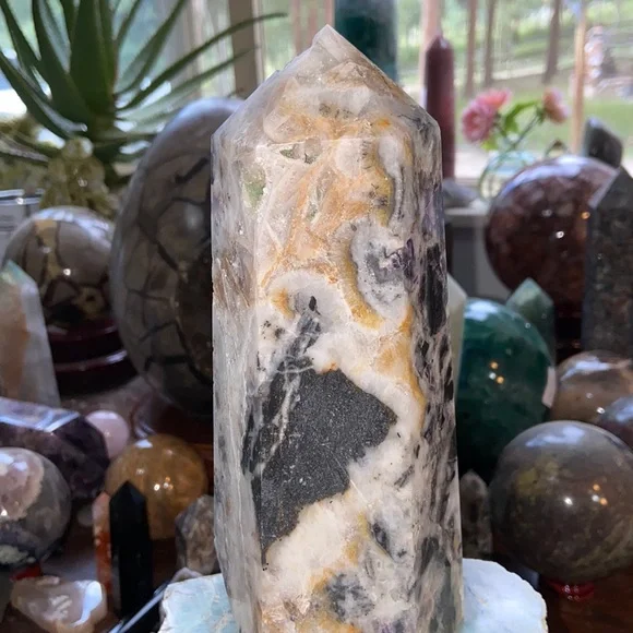 Fluorite With Hematite Crystal Tower With Druzy!